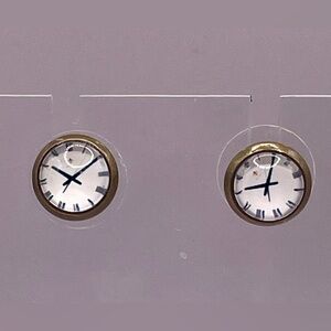 Clock Face Stud Earrings. Gold Tone
